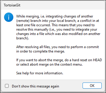 Tortoise Git Merging Warning Screen