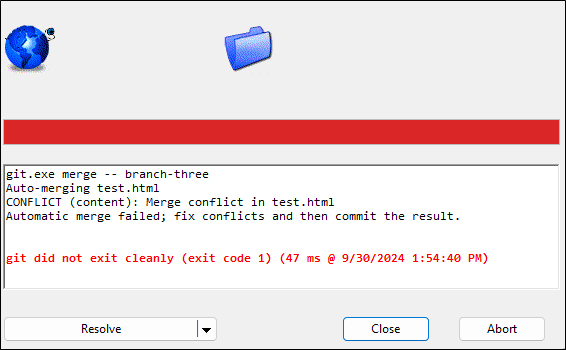 Tortoise Git Merge Conflict Notification Screen
