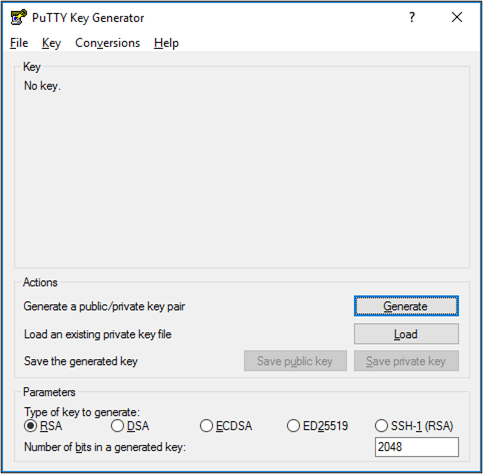PuTTy Key Generator Menu