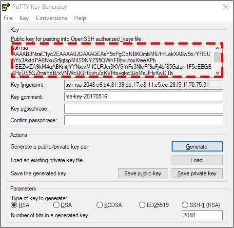 PuTTy Public Key Generator Menu